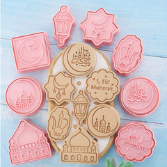 8pcs Eid Cookie Cutters Plastic Moon Star Pattern Candy Mold Eid Mubarak Biscuit