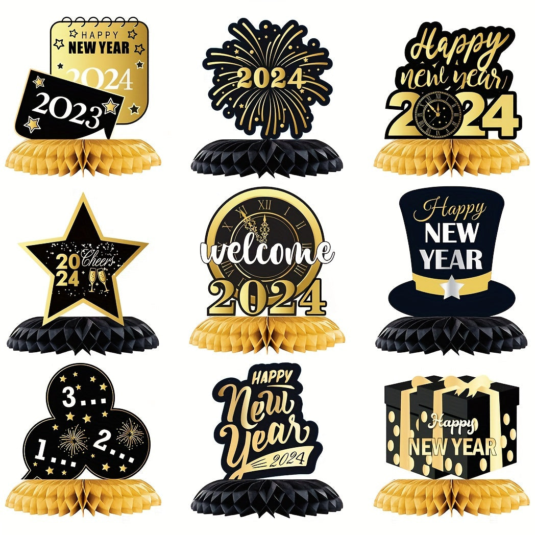 9pcs Golden Years Honeycomb Decorations Party Supplies 3D Table Topper