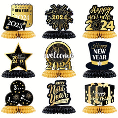 9pcs Golden Years Honeycomb Decorations Party Supplies 3D Table Topper