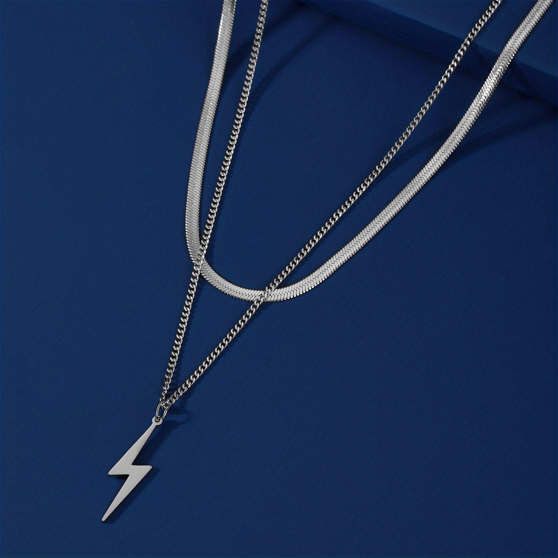 Silver Stainless Steel Lightning Pendant Men's Necklace