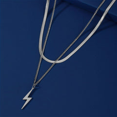 Silver Stainless Steel Lightning Pendant Men's Necklace