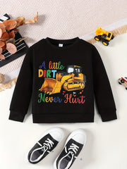 Kids Excavator Thermal Sweatshirt A LITTLE DIRT NEVER HURT Print