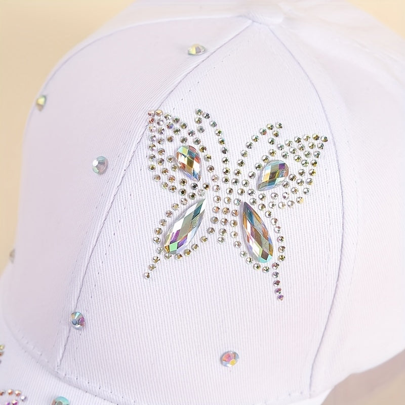 Double Butterfly Rhinestone Baseball Cap Casual Dad Hat