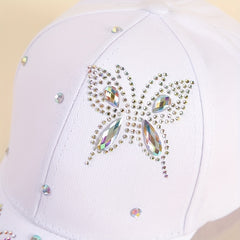 Double Butterfly Rhinestone Baseball Cap Casual Dad Hat