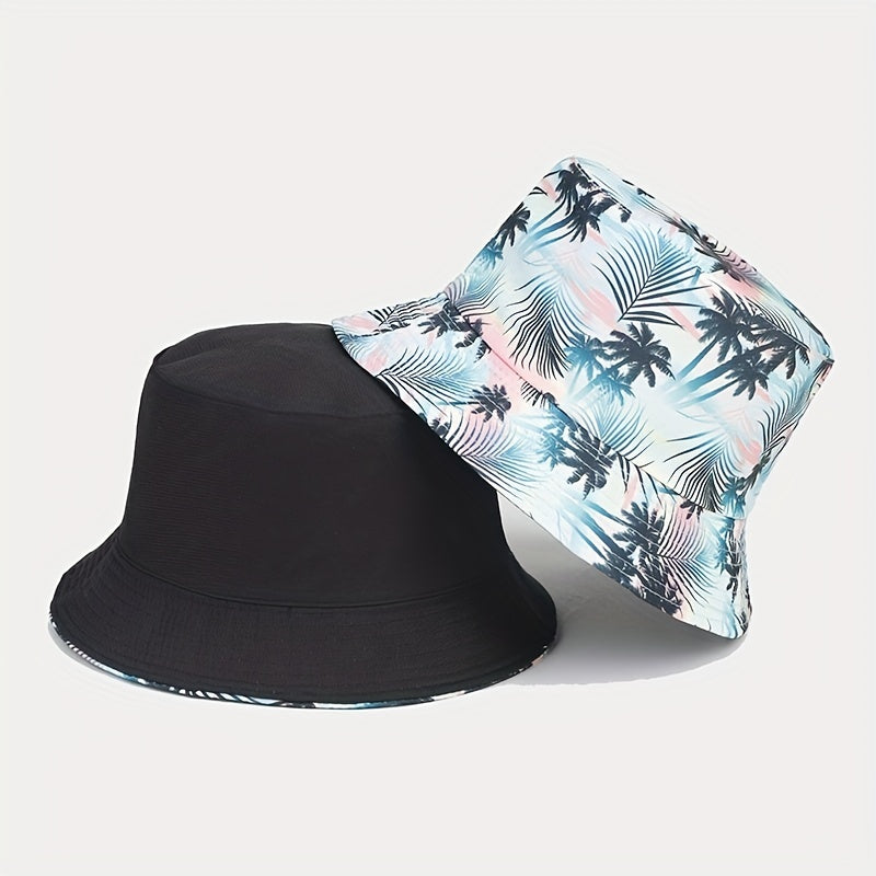 Coconut Tree Pattern Sunshade Bucket Hat for Outdoor Travel