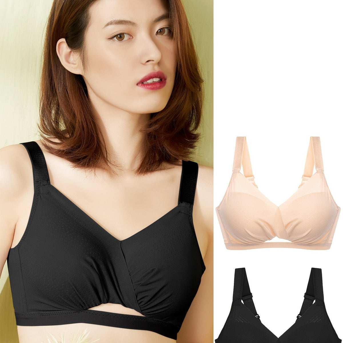 2pcs Cut Out Wireless Bras Comfy & Breathable Push Up Bra Women's Lingerie
