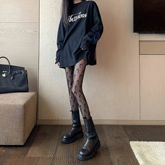 Moon Pattern Fishnet Tights High Waist Pantyhose Women's Stockings