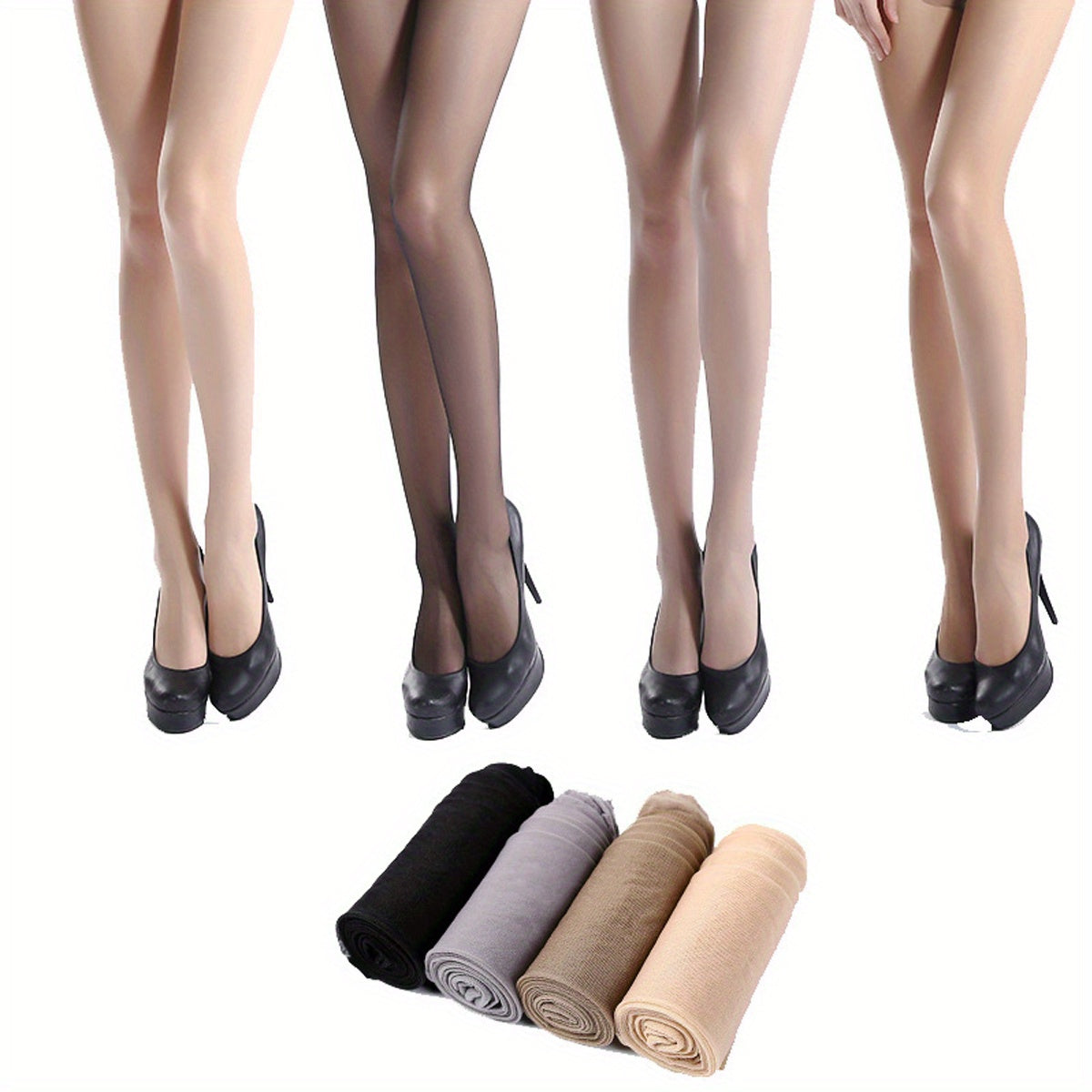 4 Pairs Sheer Tights High Waist Anti-snag Pantyhose Women's Stockings