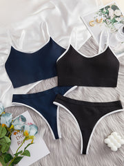 2 Sets Solid Bra & Panties Push Up Bra & Panties Lingerie Set