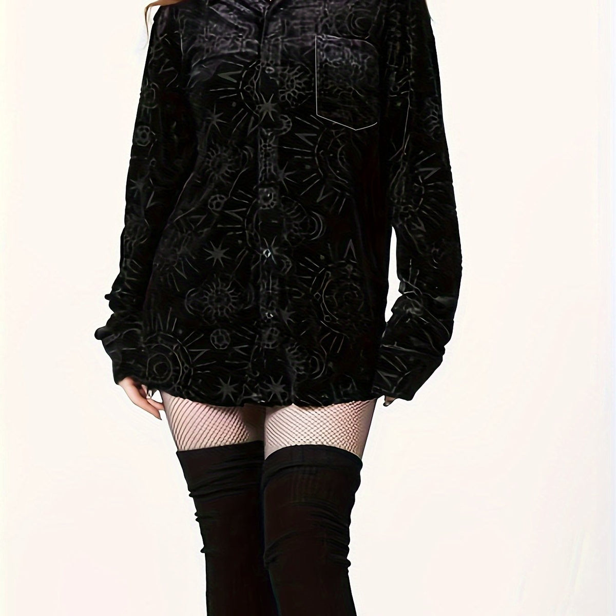  Gothic Blouse Women's Plus Moon Sun Print Long Sleeve Button Up Shirt