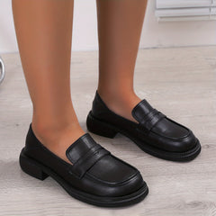 Women's Chunky Heel Loafers Faux Leather Shoes Comfortable Walking Shoes