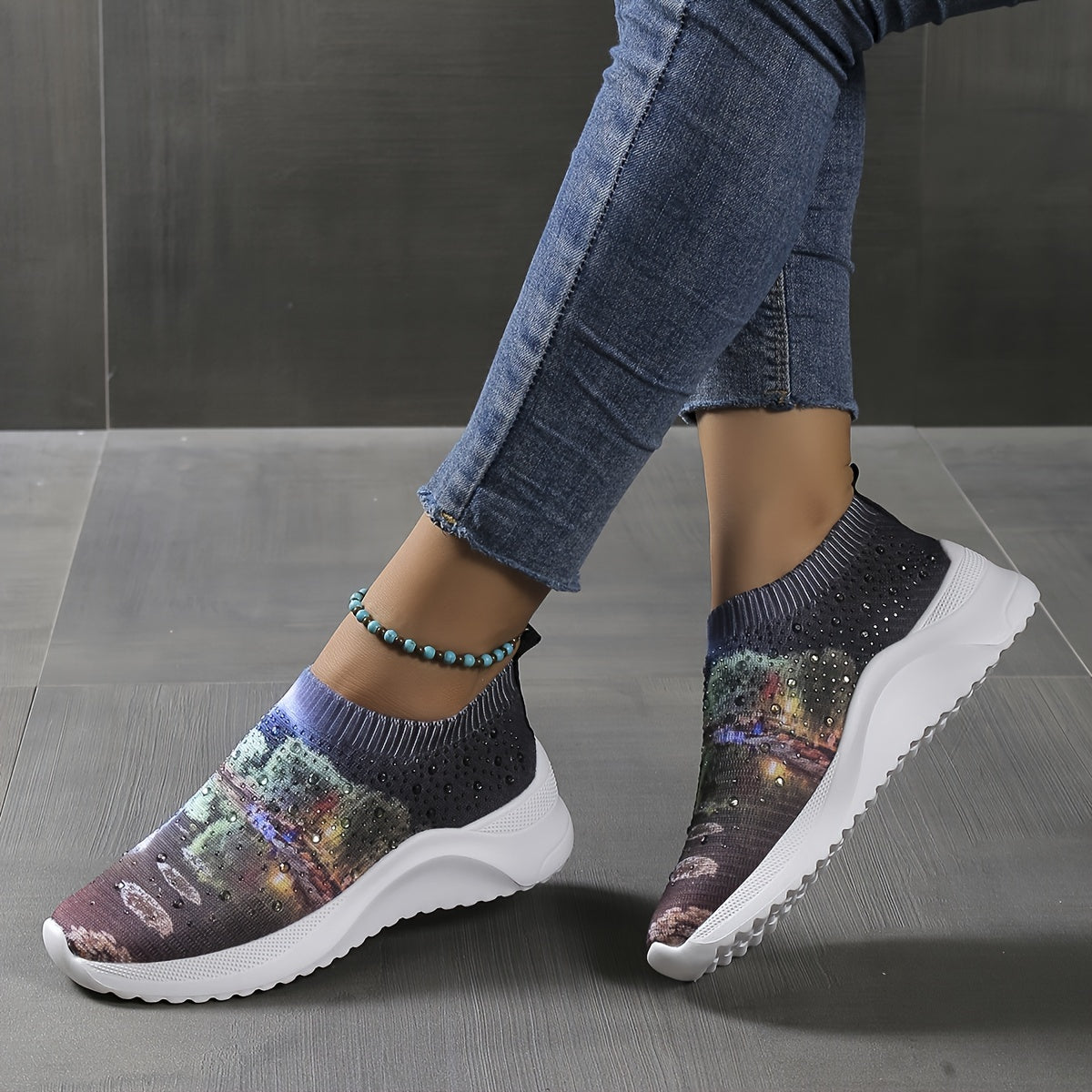 Women's Art Printed Sock Shoes Slip On Sneakers
