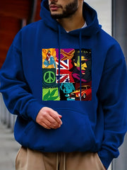 Peace Sign Print Hoodie Men's Casual Pullover Hooded Sweatshirt