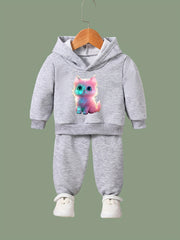 OERYUI Kitty Print 2pcs Girls Hoodies Jogger Pants Set for Sports