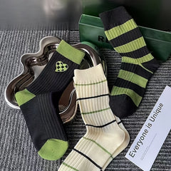 Women's Striped Mid Calf Socks College Style Casual Socks