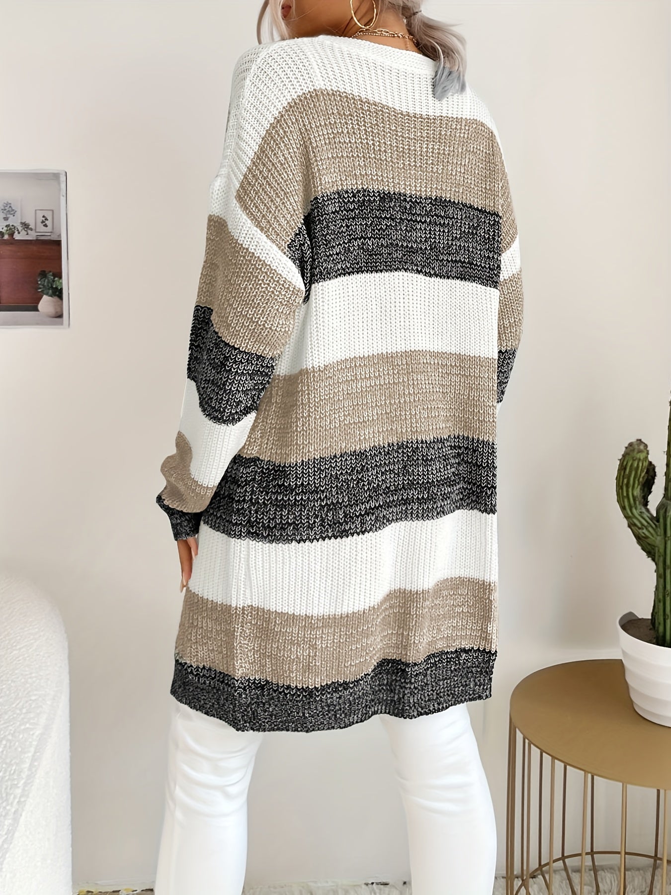  Colorblock Long Sleeve Cardigan