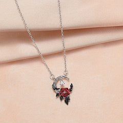 Red Flower Rhinestone Men's Pendant, Creative Crescent Design