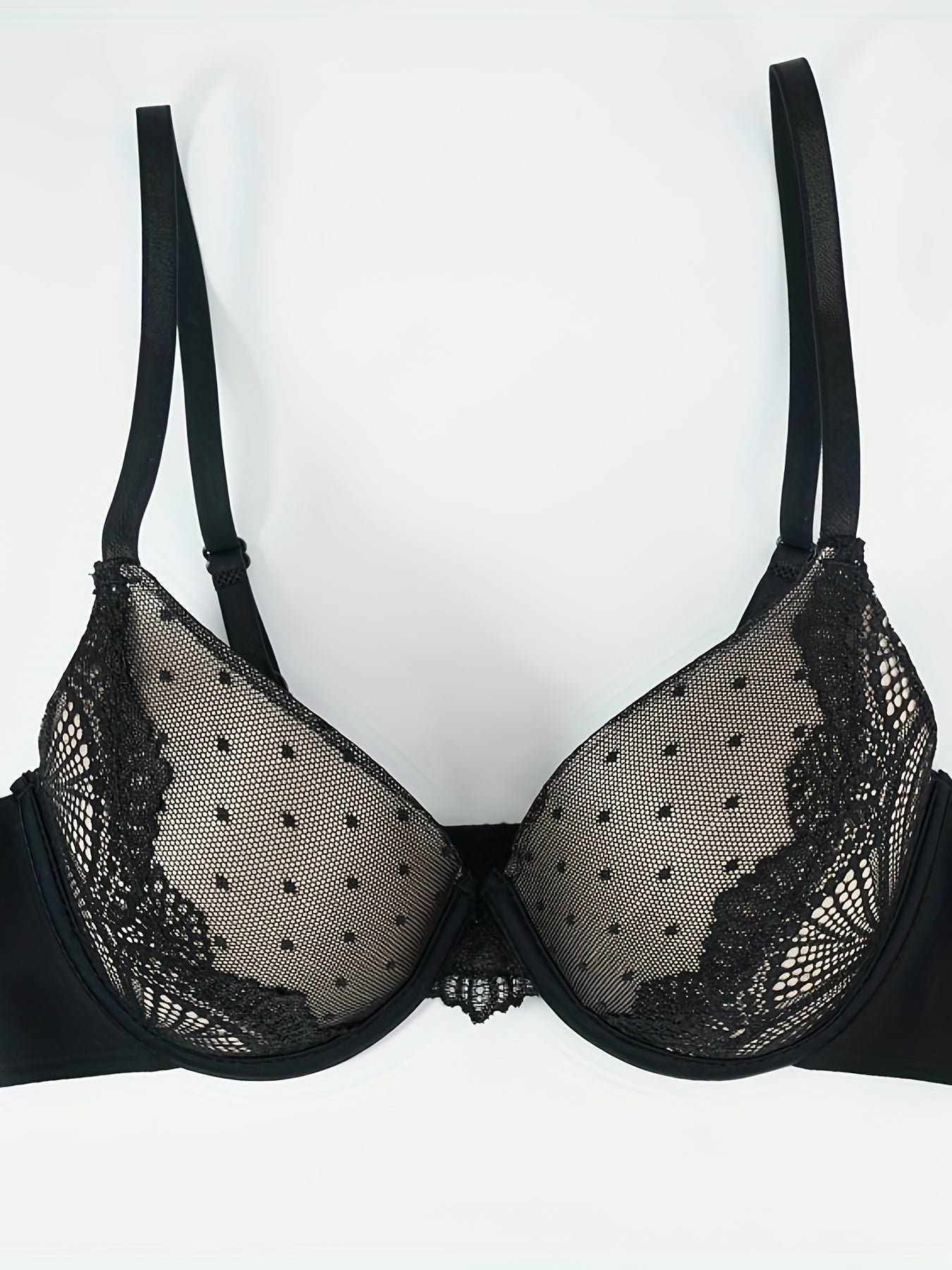 Contrast Lace Push Up Bra Polka Dot Pattern Women's Lingerie