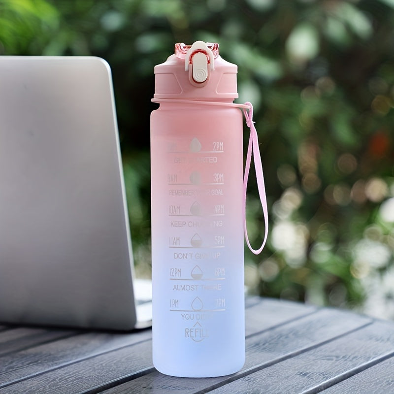 300ml 750ml Motivational Water Bottle With Straw & Time Marker