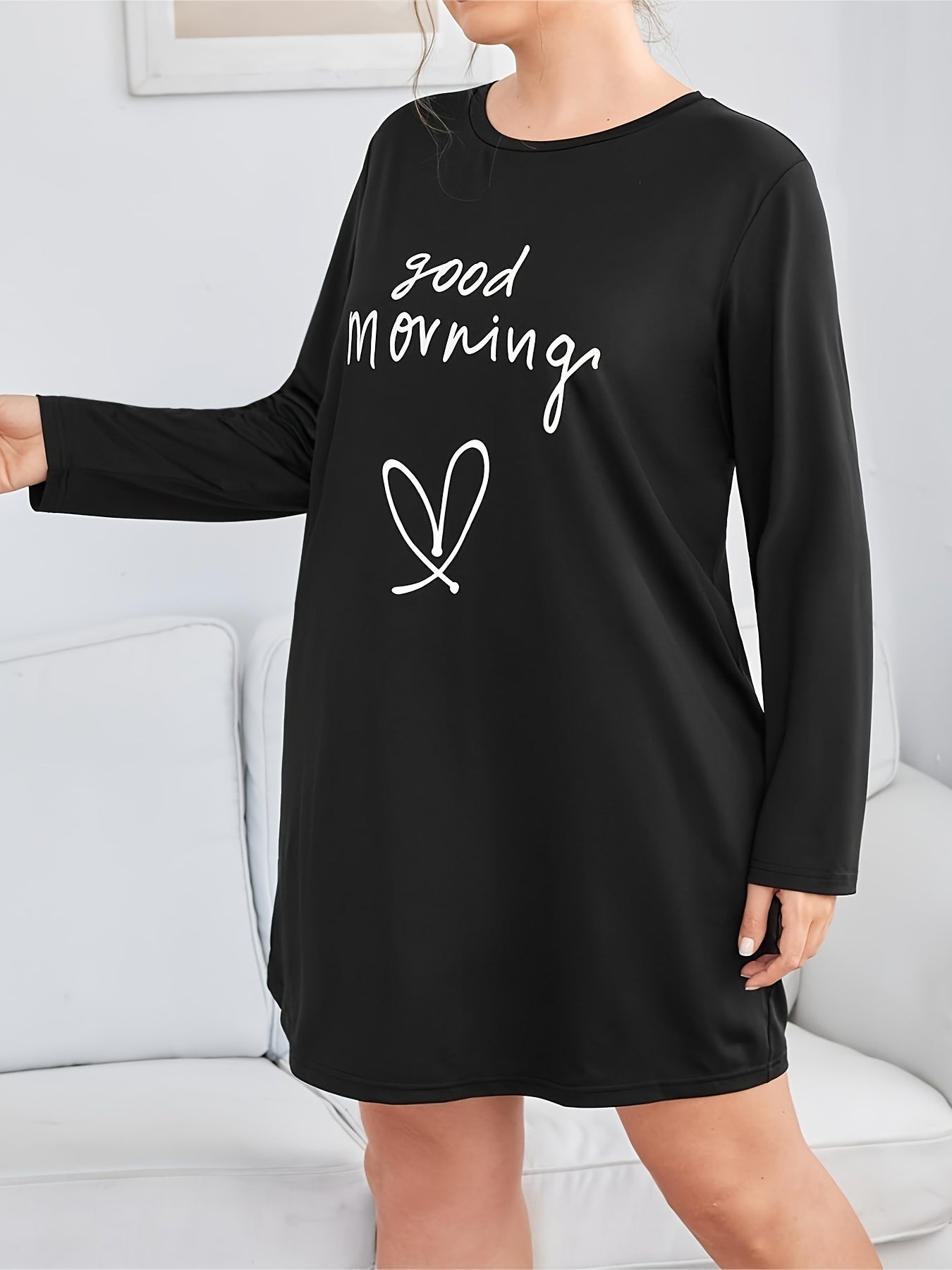  Heart Print Short Sleeve Comfort Sleep Dress