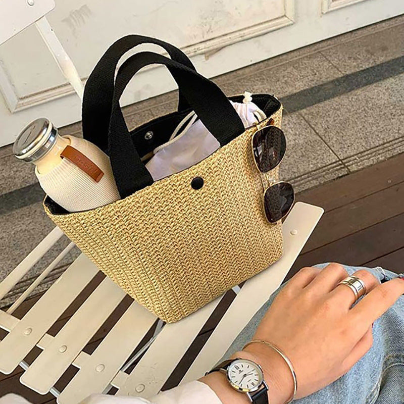 Stylish Braided Satchel Bag Lightweight Beach Storage Bag