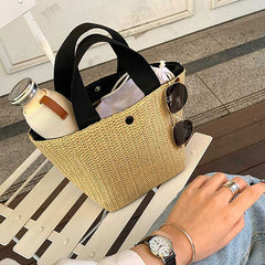 Stylish Braided Satchel Bag Lightweight Beach Storage Bag