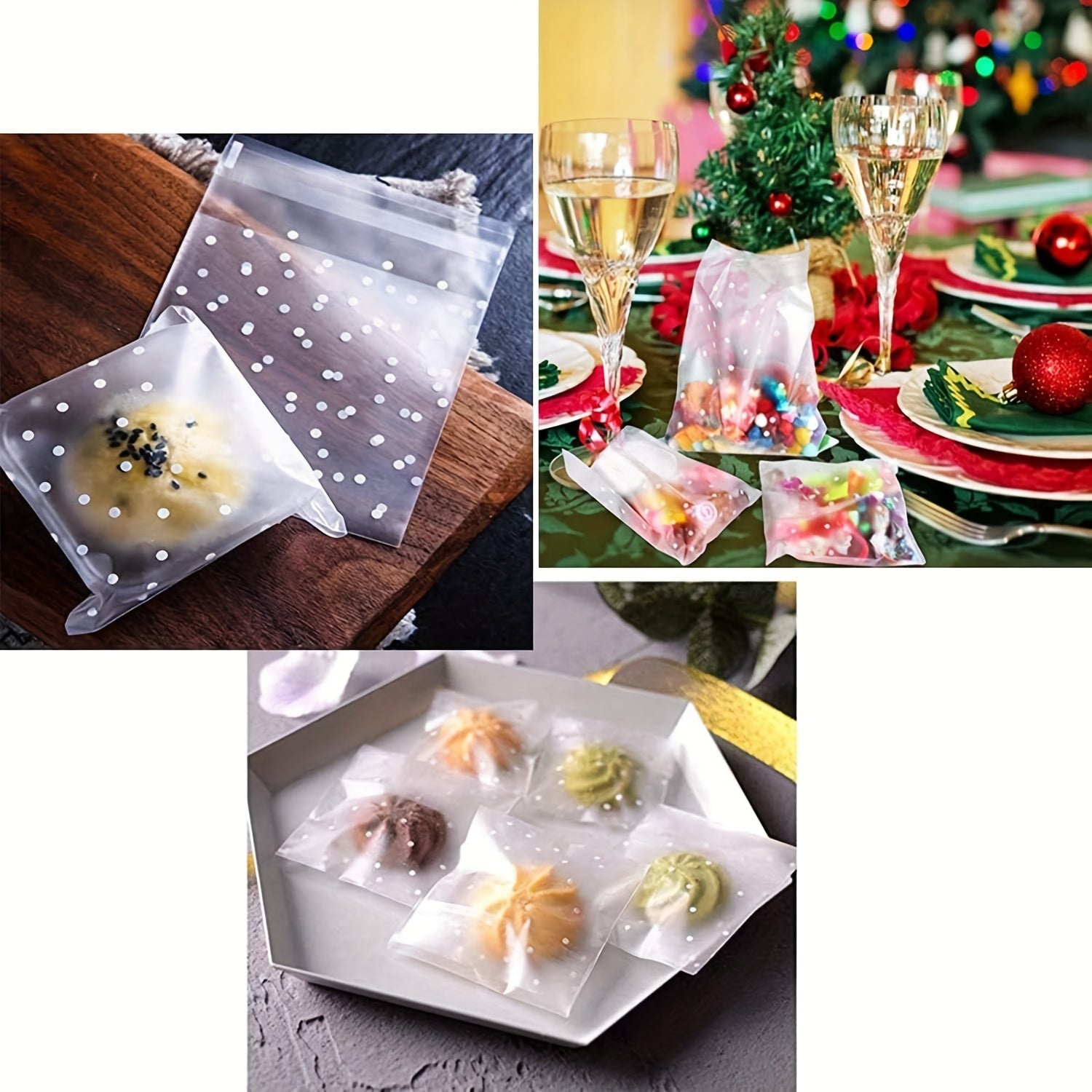 200pcs Self-Adhesive Candy Bag Cellophane Biscuit Bag Dot Transparent Bag