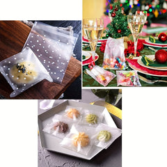200pcs Self-Adhesive Candy Bag Cellophane Biscuit Bag Dot Transparent Bag