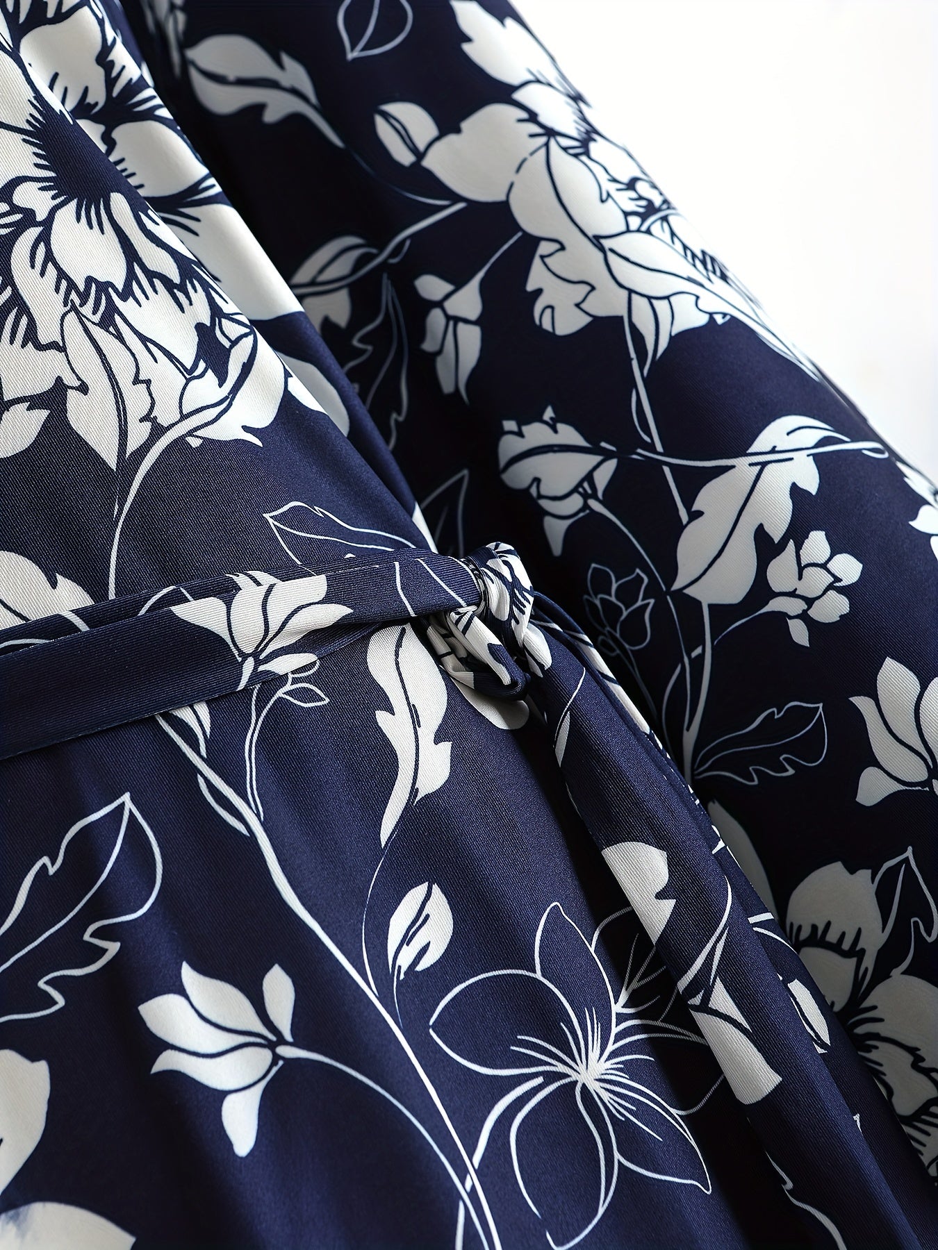 Floral Print Lounge Dress V Neck Long Sleeve Women's Loungewear