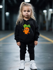 Cartoon Carrot Print Hoodies Pants Set For Spring Fall