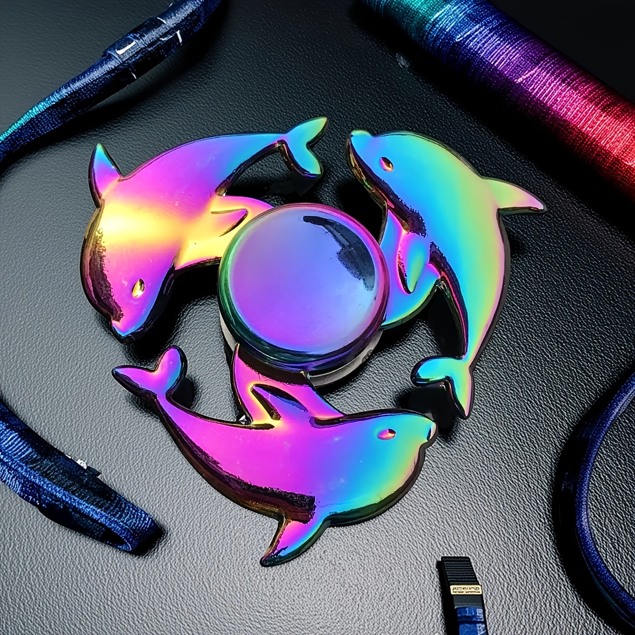 Colorful Metal Finger Spinner Dolphin Shaped Toy for Relaxation