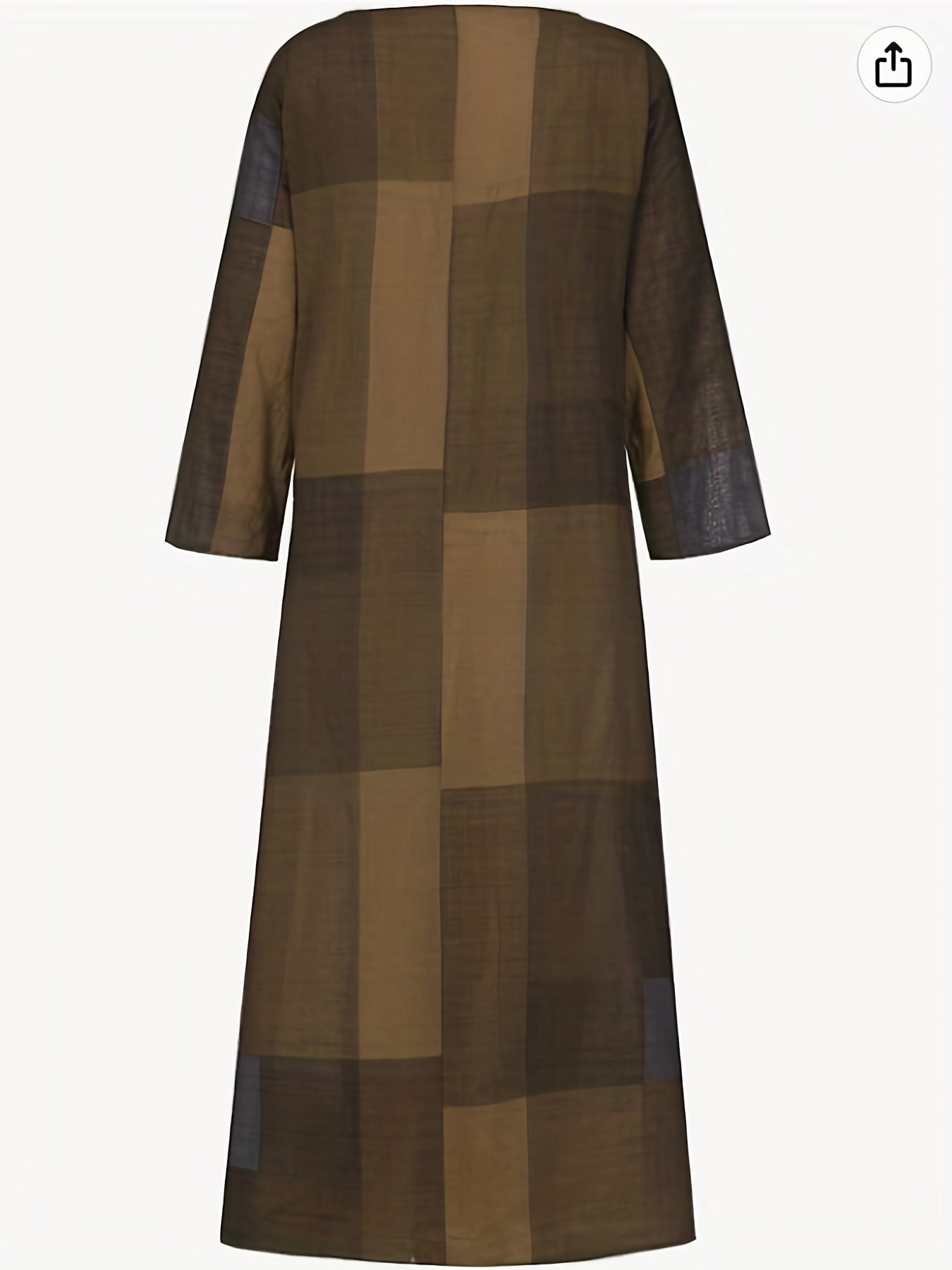  Colorblock Grid Print Half Sleeve Maxi Dress