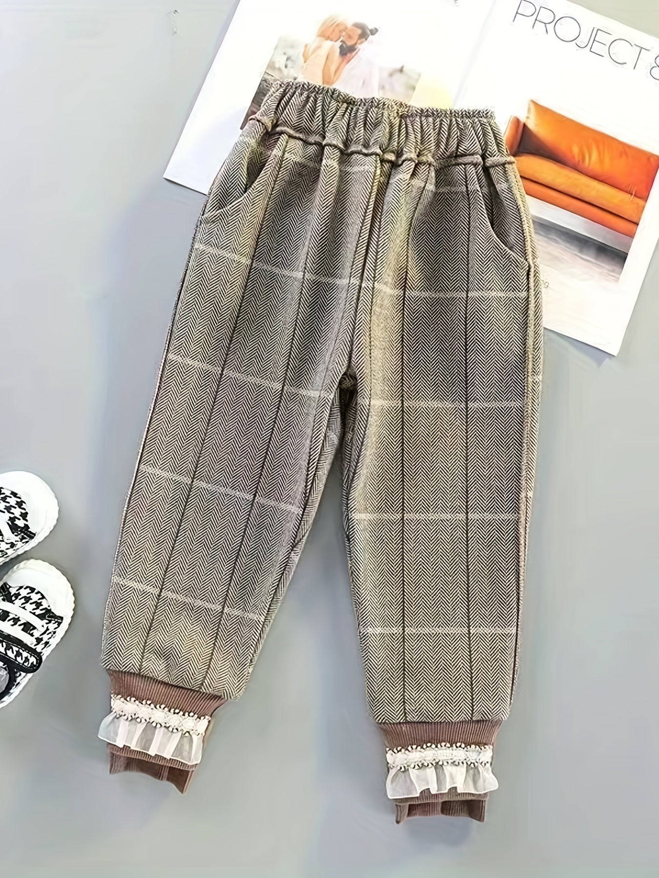 Girls' Plaid Active Jogger Pants Trousers With Pockets