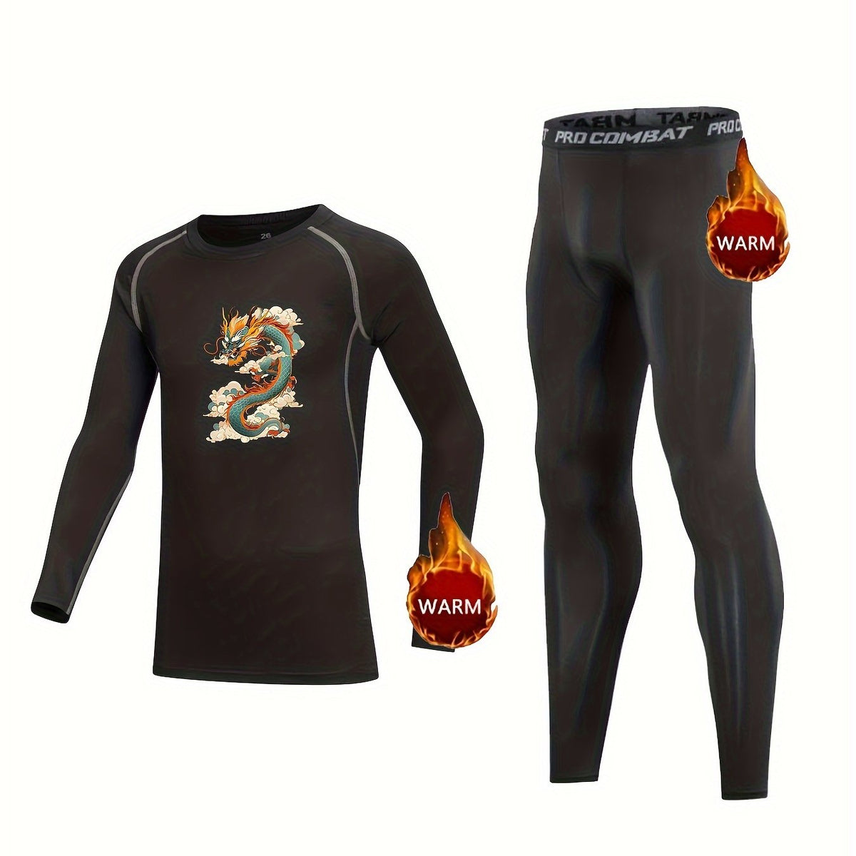 Kids Dragon Pattern Fleece Sets Crew Neck Pullover