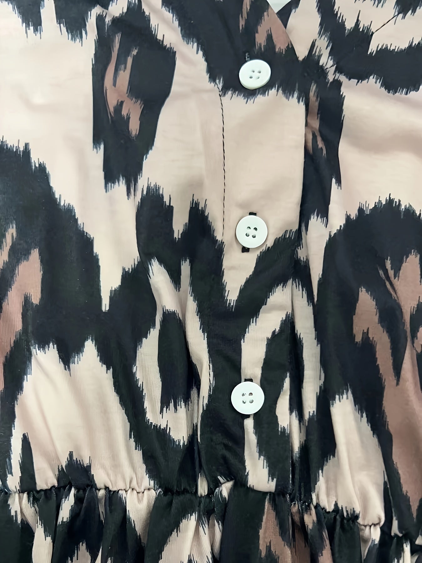  Allover Print Button Up Long Sleeve V Neck Knee Length Dress