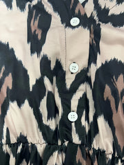  Allover Print Button Up Long Sleeve V Neck Knee Length Dress