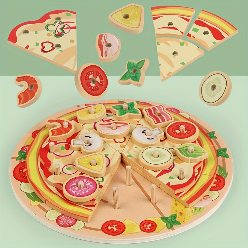 Wooden Pizza Toy Kitchen Realistic Cookie Pizza Colorful Reusable Double Layer P