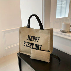 Durable Tote Bag With Little Pouch Magnet Canvas Large Capacity Handbag