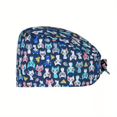 Cartoon Print Work Cap Adjustable Working Hat Cotton Surgical Caps