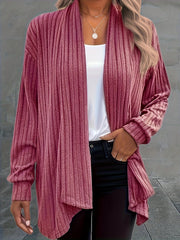  Ribbed Long Sleeve Open Front Cardigan