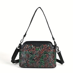 Floral Pattern Leather Crossbody Shoulder Bag Zipper Closure