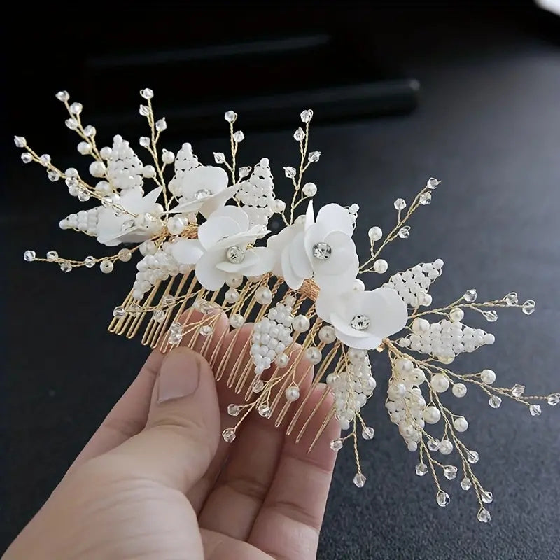Faux Pearl Hair Comb Head Piece Flower Hair Accessories For Women