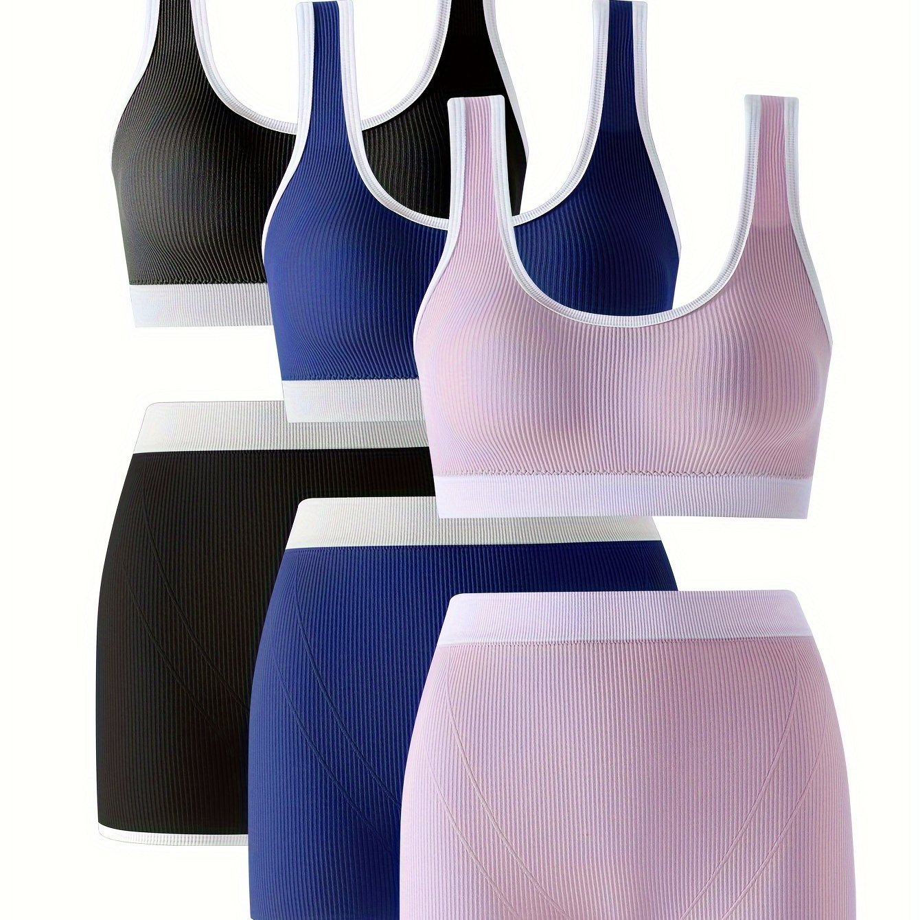 3 Sets Bra Panties Sports Ribbed Elastic Intimates Lingerie Set