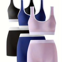 3 Sets Bra Panties Sports Ribbed Elastic Intimates Lingerie Set