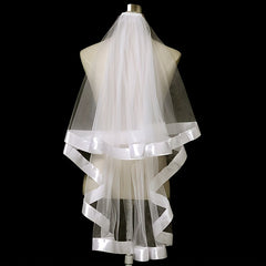 Short Double Layer Bridal Veil with Ribbon Fairy Wedding Collar
