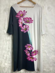  Boho Dress Colorblock Floral Print Half Sleeve Maxi Dress