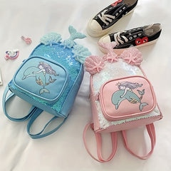 Mermaid Sequin Backpack Shell Decor Casual Travel Backpack