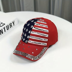 Flag Rhinestone Baseball Cap Patriotic Dad Hat