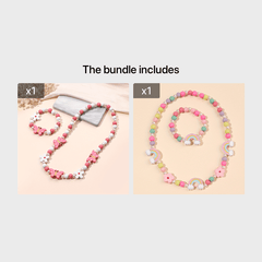 Cartoon Butterfly Flower Rainbow Beaded Necklace Bracelet Set for Girls