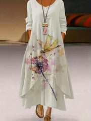  Dragonfly & Dandelion Print Maxi Dress